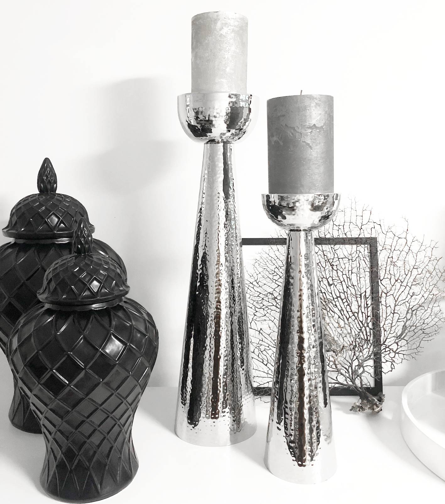 Metall Flourou cm Kerzenhalter Interior Luxury Hammerschlag Art 60 silber – Design & Kerzenständer