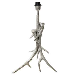 Tischlampe Lampenfuß Hirsch Hirschgeweih aus 3 Hirschhörnern silber Aluminium Metall edel Jäger Chalet