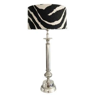 Tischlampe silber Metall Lampenschirm Zebra schwarz weiß rund Tischlampe Zebra XL