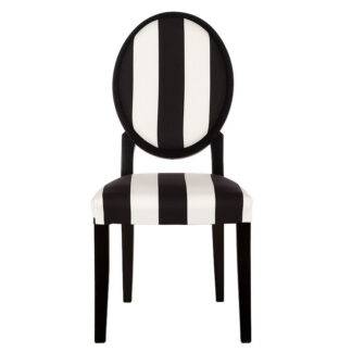 Esszimmerstuhl schwarz weiß edel Stoff und Holz schwarze Füsse Stuhl ohne Armlehne schwarz weiß