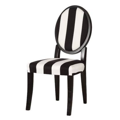 Esszimmerstuhl schwarz weiß edel Stoff und Holz schwarze Füsse Stuhl ohne Armlehne schwarz weiß