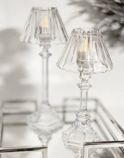 Wandelbarer Kerzenhalter Glas mit Lampenschirm und Teelichtaufsatz Kerzenständer aus Glas Teelicht-Lampe aus Glas edel Kerzenleuchter Kerzenschein