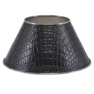 Lampenschirm Leder Kroko-Optik schwarz Metall-Schirm rund Reptil Innen Metall außen Leder schwarz Lampenschirm 30 cm