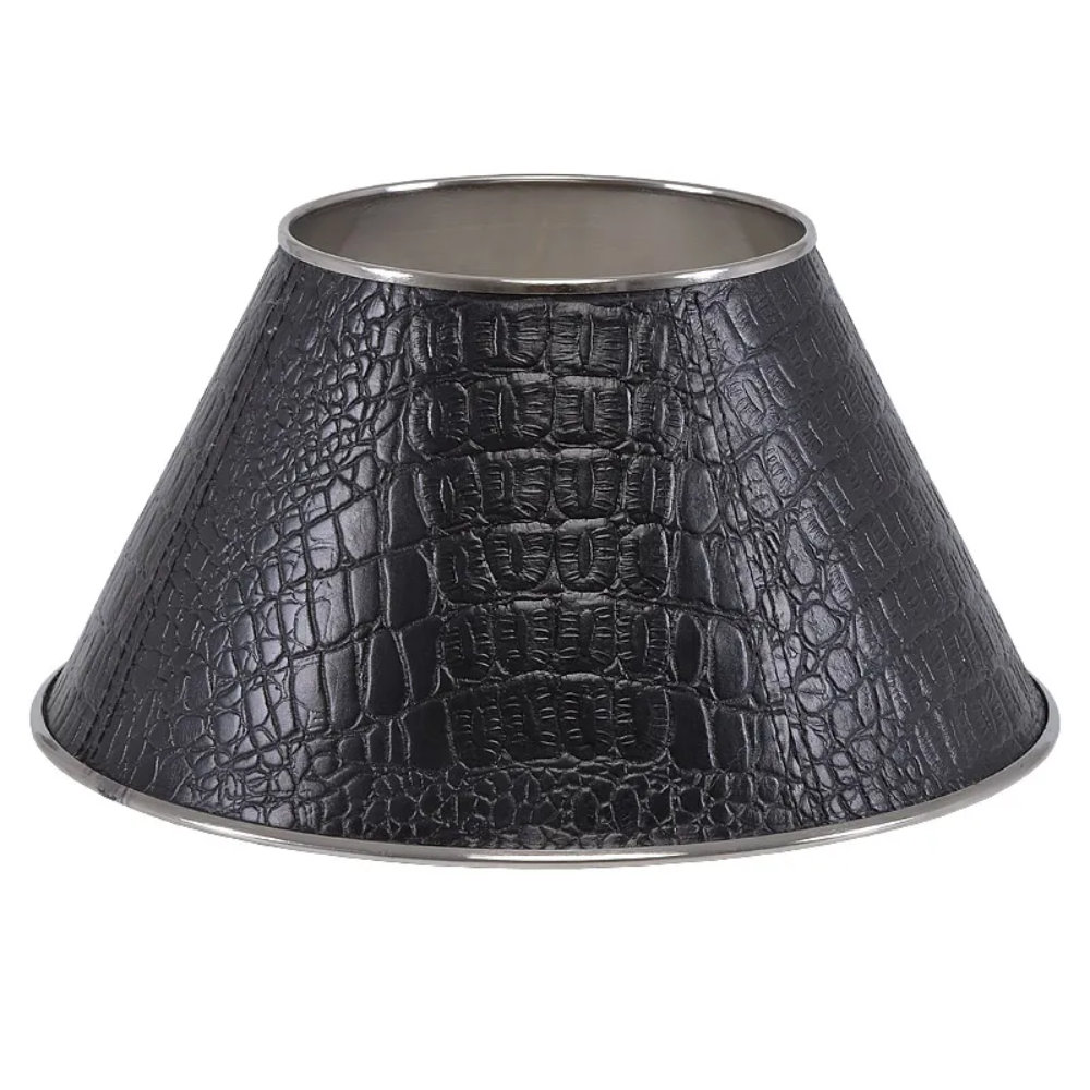 Lampenschirm Leder Kroko-Optik schwarz Metall-Schirm rund Reptil Innen Metall außen Leder schwarz Lampenschirm 30 cm
