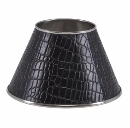 Lampenschirm Leder Kroko-Optik schwarz Metall-Schirm rund Reptil Innen Metall außen Leder schwarz Lampenschirm