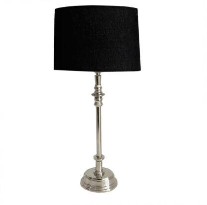Tischlampe silber oval mit schwarzem Lampenschirm edel klassische Licht Lichtschein Dekoration