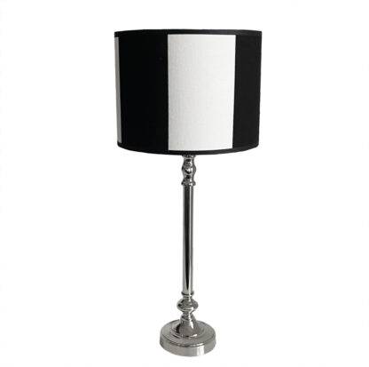 Tischlampe silber mit Lampenschirm schwarz weiß breit gestreift edel 20 cm Stoff Licht Dekoration