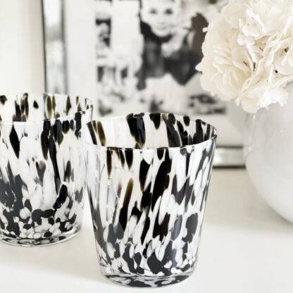 Teelichthalter Vase schwarz weiß Muster handgemacht Windlicht schwarz weiß