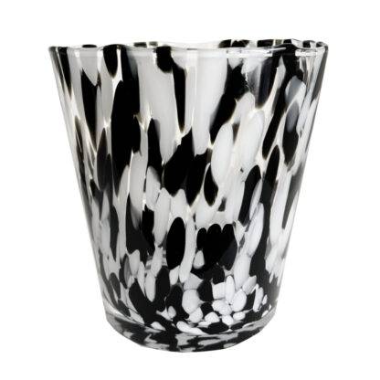 Vase schwarz weiß Muster Teelichthalter handgemacht Windlicht schwarz weiß Glas