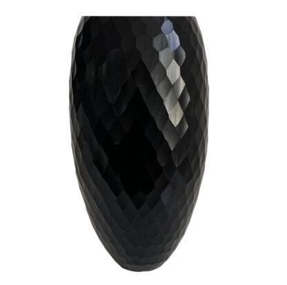 Vase schwarz Glas geschliffen Diamandschliff edel 35 cm Dekovase Blumenvase schwarz Handarbeit