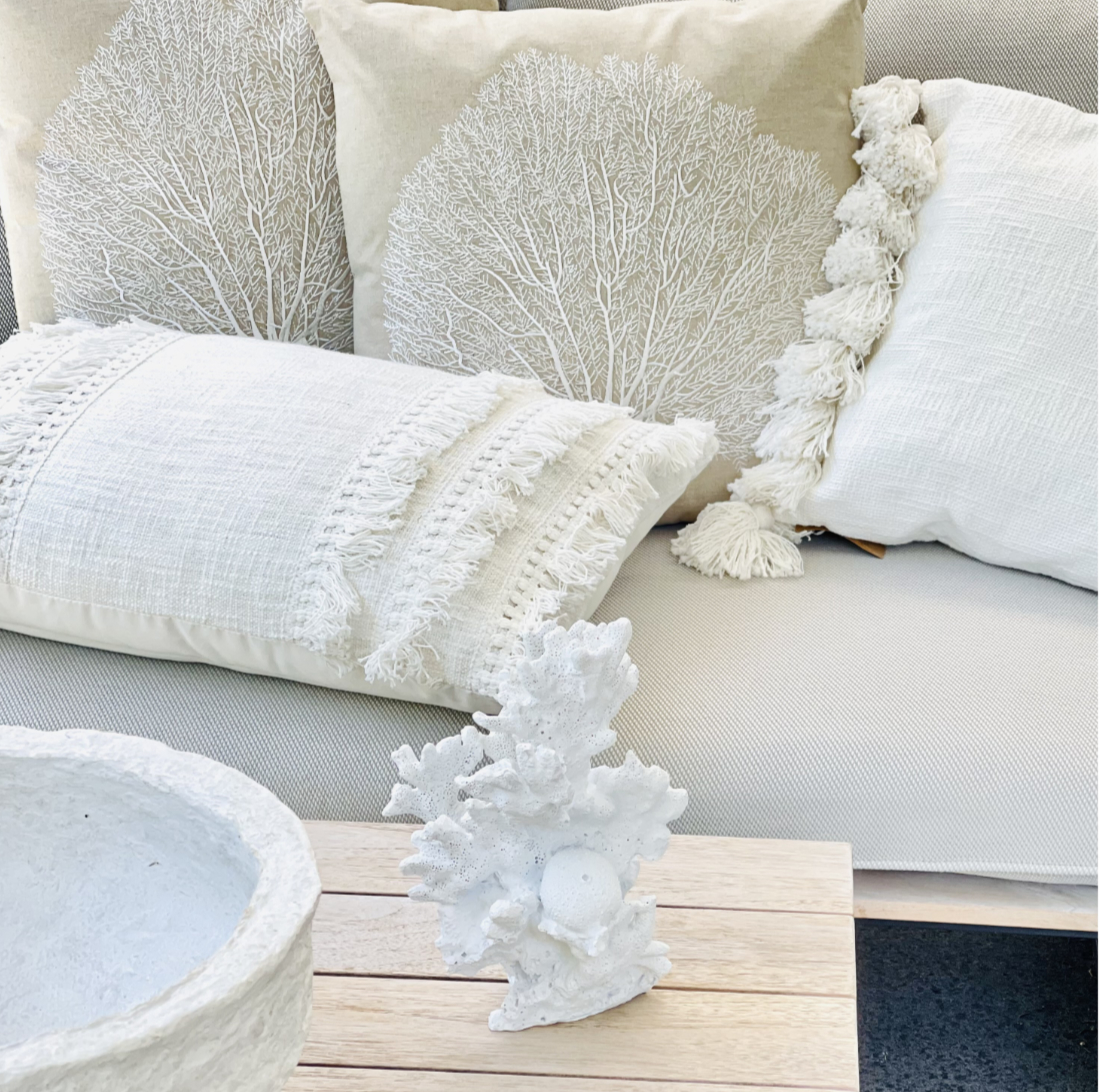 & Interior Design Luxury Deko-Kissen Koralle 50 – weiß Flourou cm bestickt Art beige
