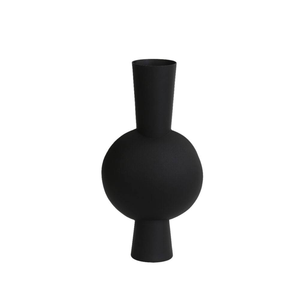 DEKO Vase schwarz matt Metall oval rund 39 cm Flourou Luxury Interior
