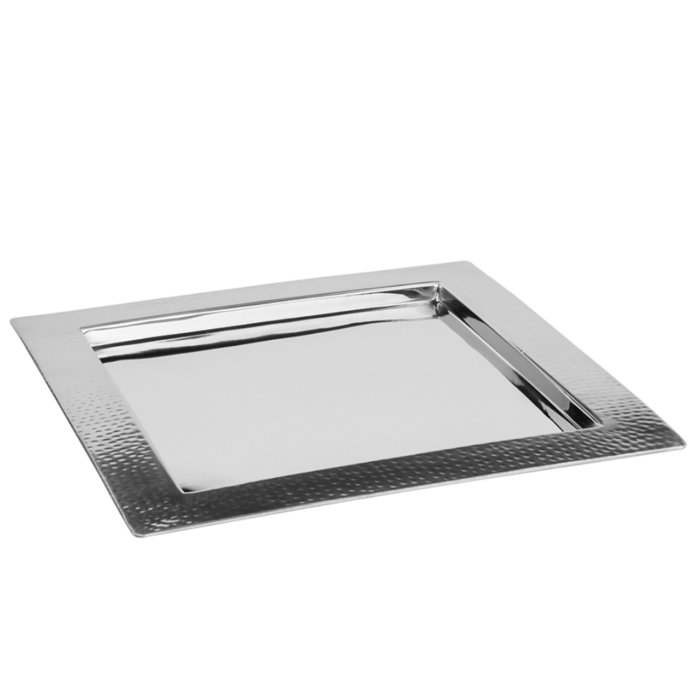 Flourou Luxury & Design Hammerschlag Lazio Art Interior – Serviertablett quadratisch Tablett Fink cm 34 silber