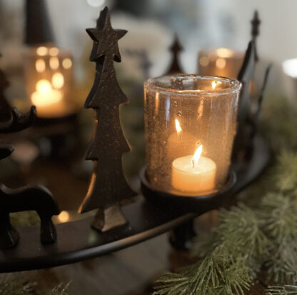 Adventskranz schwarz oval mit Hirschen und Tannen Teelichhalter Kerzenhalter schwarz 50 cm Weihnachtskranz schwarz Herbst und Weihnachtsdekoration
