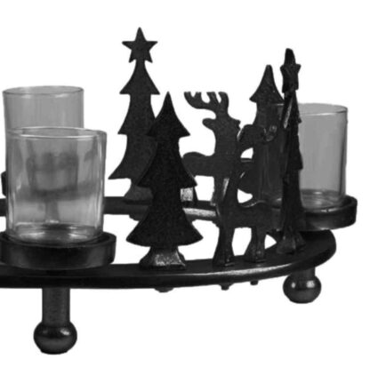 Adventskranz schwarz oval mit Hirschen und Tannen Teelichhalter Kerzenhalter Lichtkranz schwarz 50 cm Weihnachtskranz schwarz Herbst und Weihnachtsdekoration
