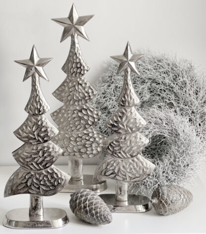Deko-Tannenbaum silber Metall mit Stern auf Fuß Weihnachtsdekoration Tannenbaum Dekobaum silber