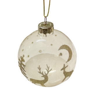 Baumschmuck Glaskugel Hänger Glas Hirsch Hirsche Klarglas gold 8x8x9 cm edle Glaskugel Weihnachtskugel Baumschmuck Weihnachtsdekoration