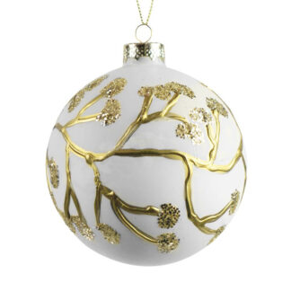 Baumschmuck Glaskugel weiß gold mit Ästen überzogen Handarbeit edle Christbaumkugel weiß gold Weihnachten Weihnachtsdekoration Colmore