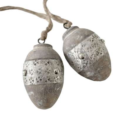 Deko-Ei Osterei silber grau antik aus Holz und Metall sehr individuell 2er Set Ostern Osterdekoration Ostereier