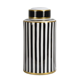 Deckelvase schwarz weiß gestreift edel Porzellan 38 cm hoch edel modern Dekoration Dekolieblinge Ginger Jar Vase
