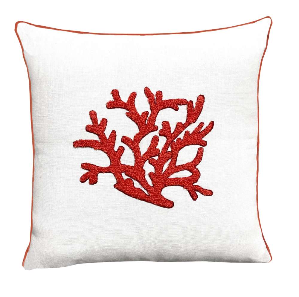 Deko-Kissen Koralle weiß rot Art Design Luxury Interior – bestickt Leinen Flourou & 45 cm