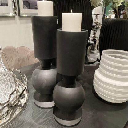 Kerzenständer schwarz matt Metall XL 46 cm Groß rund Metall edel modern Kerzenhalter