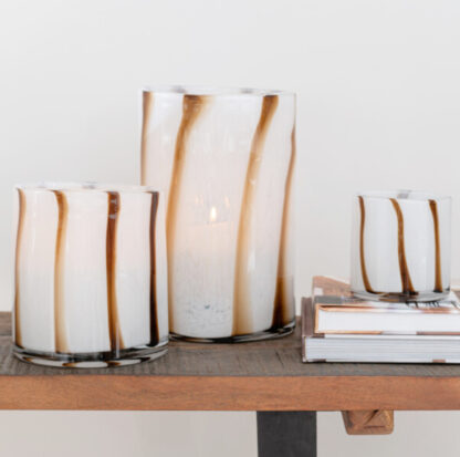 Windlicht Teelichthalter weiß braun schweres dickes Glas kleine Vase 18 cm von J-line