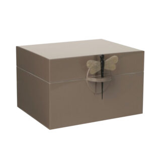 Dekobox Schmuckbox mit Deckel taupe mocca Lack und einer Libelle Box für Badezimmer oder Schmuck Bad-Utensilien Schmuckbox Bad Flur Schlafzimmer Lackbox