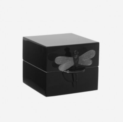 Dekobox Schmuckbox mit Deckel schwarz Lack und einer Libelle Box für Badezimmer oder Schmuck Bad-Utensilien Schmuckbox Bad Flur Schlafzimmer Lackbox