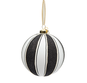 Baumschmuck Glaskugel schwarz weiß gestreift Riviera Maison Baumkugel Weihnachtskugel schwarz weiß Weihnachtsdekoration christmas Bell stripes