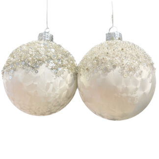 Baumschmuck Glaskugel mit Perlen weiß silber edel Weihnachtskugeln Christbaumkugeln Weihnachtsdekoration Kugeln Luxus