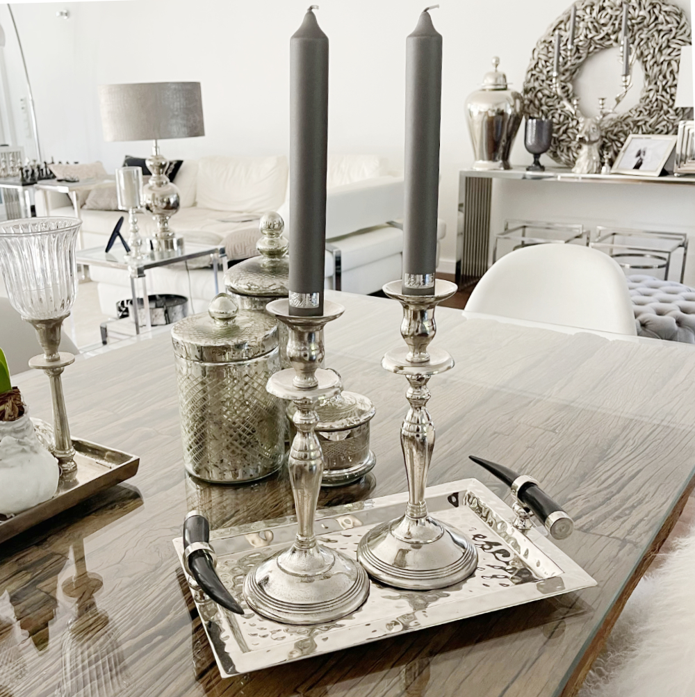 Edler Kerzenständer Kerzenhalter silber Metall 27 cm – Flourou Luxury  Interior Design & Art