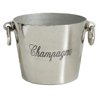 Champagnerkühler Sektkühler Weinkühler aus Aluminium Metall silber mit Griff und Aufschrift Champagner Weinkühler
