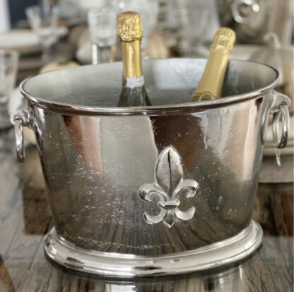 Champagnerkühler französische Lilie silber Metall oval edel mit Griff und Aufschrift Champagner Weinkühler Weinkühler Sektkühler