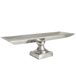 Deko-Schale silber auf Fuß Etagere Talbett auf Fuß länglich 45 cm lang Aluminium Metall Tafeldekoration edel Tischdekoration