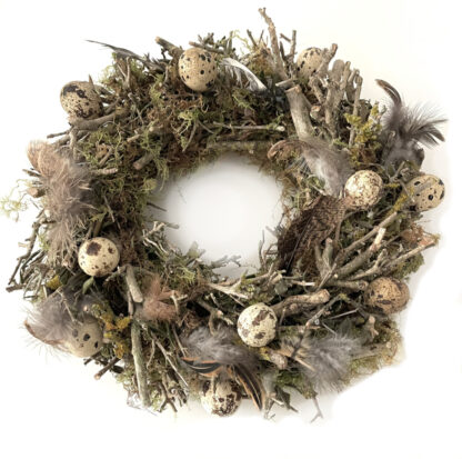 Kranz Nest aus Moos Zweige Federn und Wachteleier Naturkranz braun natur 30 cm