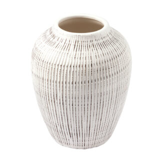 Dekovase Vase weiß beige geriffelt Vase Flute aus Keramik Steingut edel elegant off white 17 cm