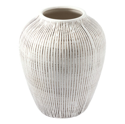 Dekovase Vase weiß beige geriffelt Vase Flute aus Keramik Steingut edel elegant off white 25 cm