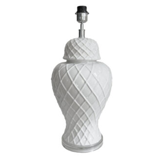 Lampenfuß Deckelvase weiß Rautenmuster 59 cm edel Ginger Jar Lamp white Lichtdekoration must haves