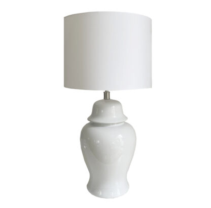 Tischöampe Deckelvase weiß 72 cm mit Lampenschirm weiß edel klassisch chic Ginger jar lamp Lichtdekoration