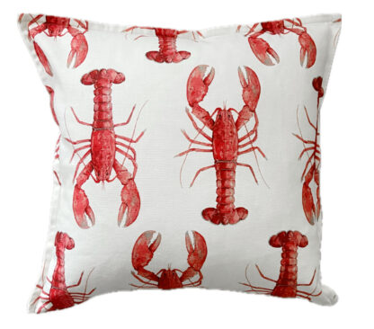Deko Kissen Lobster Krebs Hummer weiß rot Leinenkissen Motiv Meerestiere Korallen Korallen rot Sommerkissen Sylt Mediterran Maritim Meer Kissen weiß rot mit Stehsaum