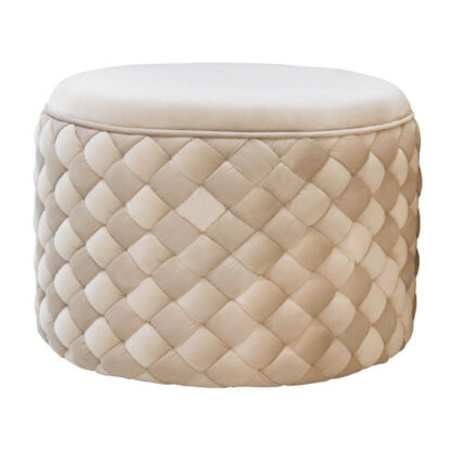 Pouf Sitzhocker creme champagner beige Samt geflochten Velvet Pouf creme edel glamour Pouf 60 cm von colmore