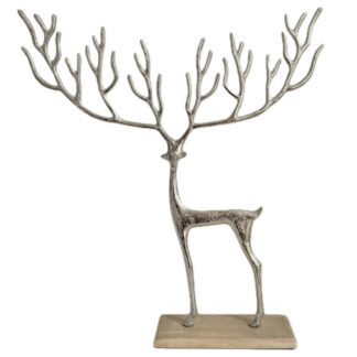 Dekofigur Hirsch mit großem Hirschgeweih XXL auf Holzfuß ede Jäger Hirschliebhaber l