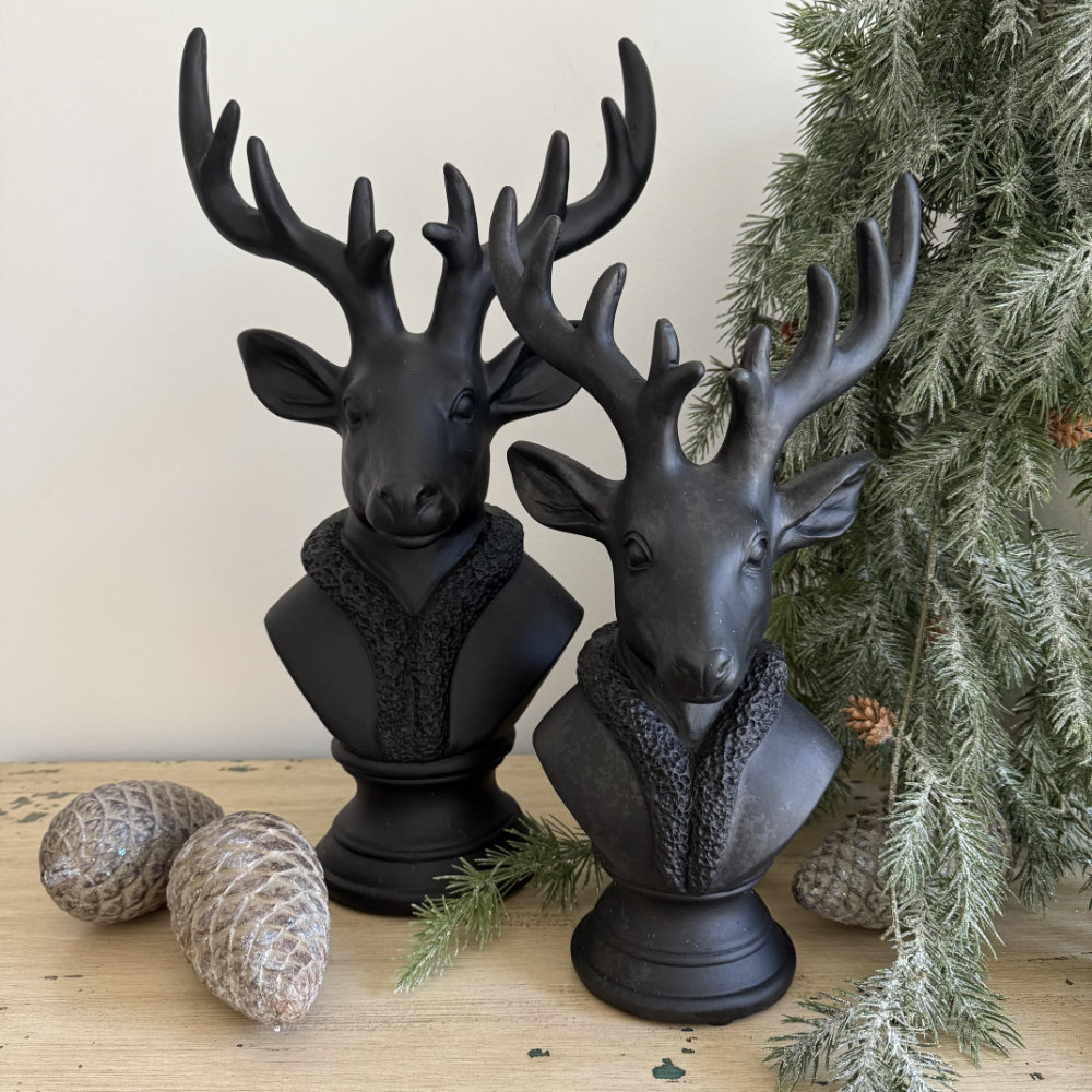 Hirsch Hirschbüste auf Fuß schwarz Hirschkopf schwarz XL Hirschdekoration Herbst und Winterdekoration deer black must have