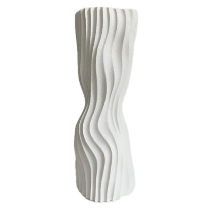 Deko Vase weiß Wave geriffelt gewellt edel 39 cm hoch Tischdekoration Blumenvase Vase