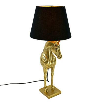 Tischlampe Pferd Wendy gold mit schwarzem Lampenschirm 69 cm XL edel extravagante Tischlampe Pferd Werner Voss