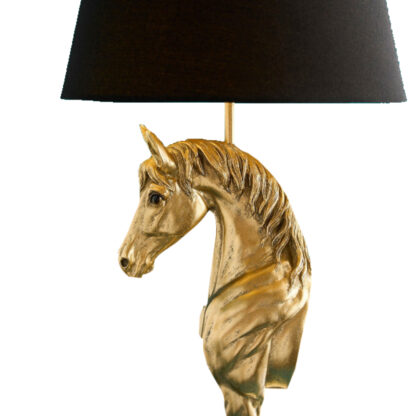 Tischlampe Pferd Wendy gold mit schwarzem Lampenschirm 69 cm XL edel extravagante Tischlampe Pferd Werner Voss