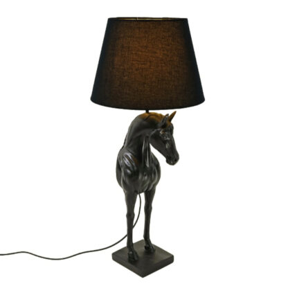 Tischlampe Pferd Wendy schwarz matt mit schwarzem Lampenschirm 69 cm XL edel extravagante Tischlampe Pferd Werner Voss