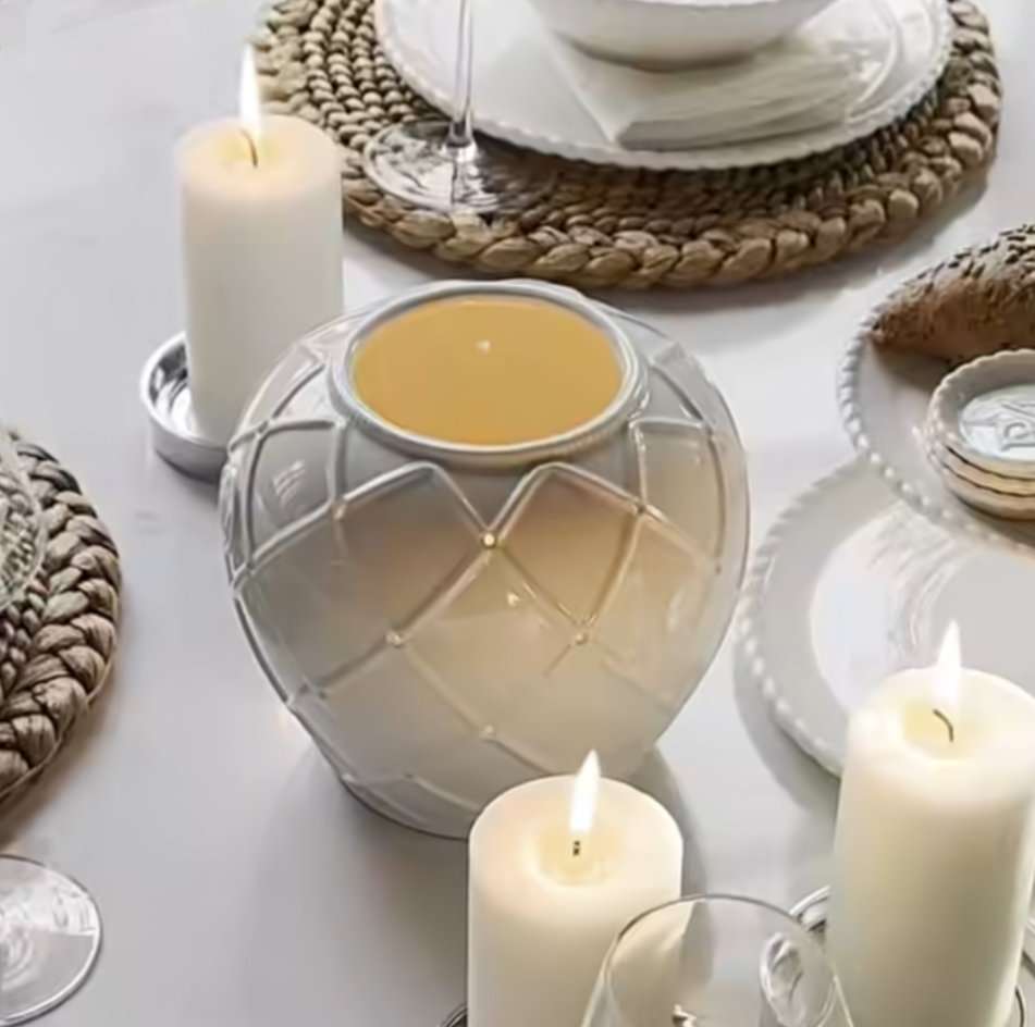 Teelichthalter Riviera Maison Louane L weiß Rautenmuster