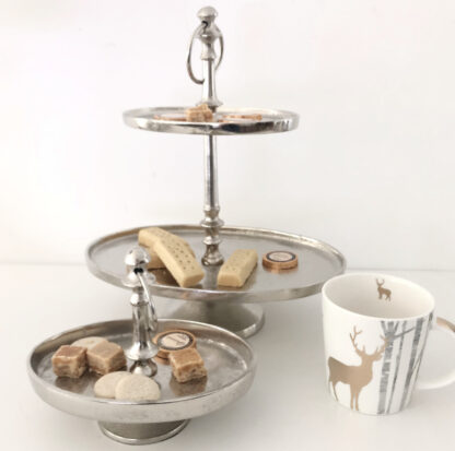 Etagere silber oval Aluminium Metall 2-stöckig Etagere Alu raw mit Griff 2er Etagere Konfektschale Keksschale Bonboniere Schale Dekoration von Pralinen und Köstlichkeiten Tischdekoration